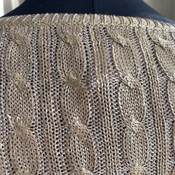 Oscar De La Renta Tan Cable Knit Sweater Pullover Metallic Gold M - Picture 3 of 7